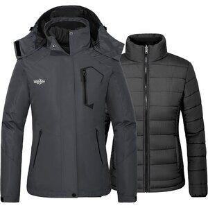 Women's Snowboarding Waterproof Mountain Ski Snow Jacket Winter Warm Gray Coat